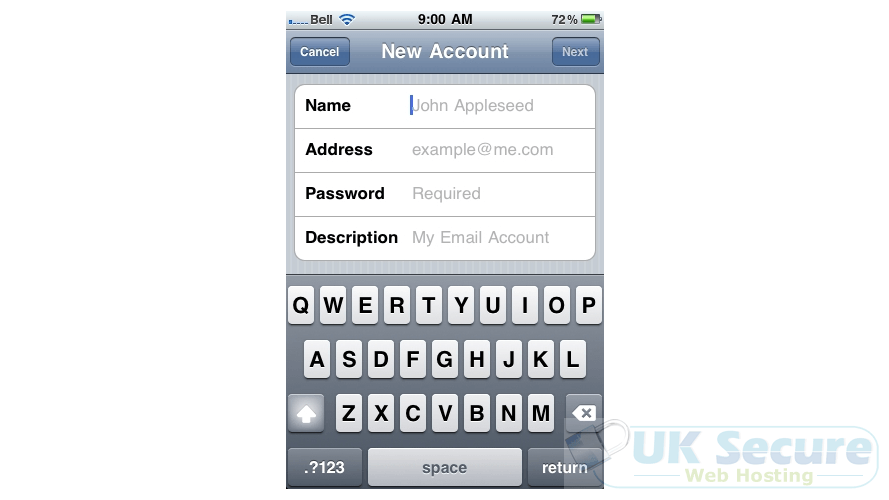 Enter the Name, Email address, and Email password of the email account you're adding.